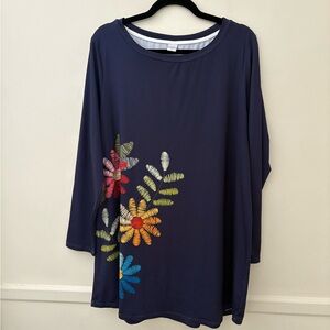 Nanu Navy Blue Shift Dress w Beautiful Stitch Pattern Print-Sz XL